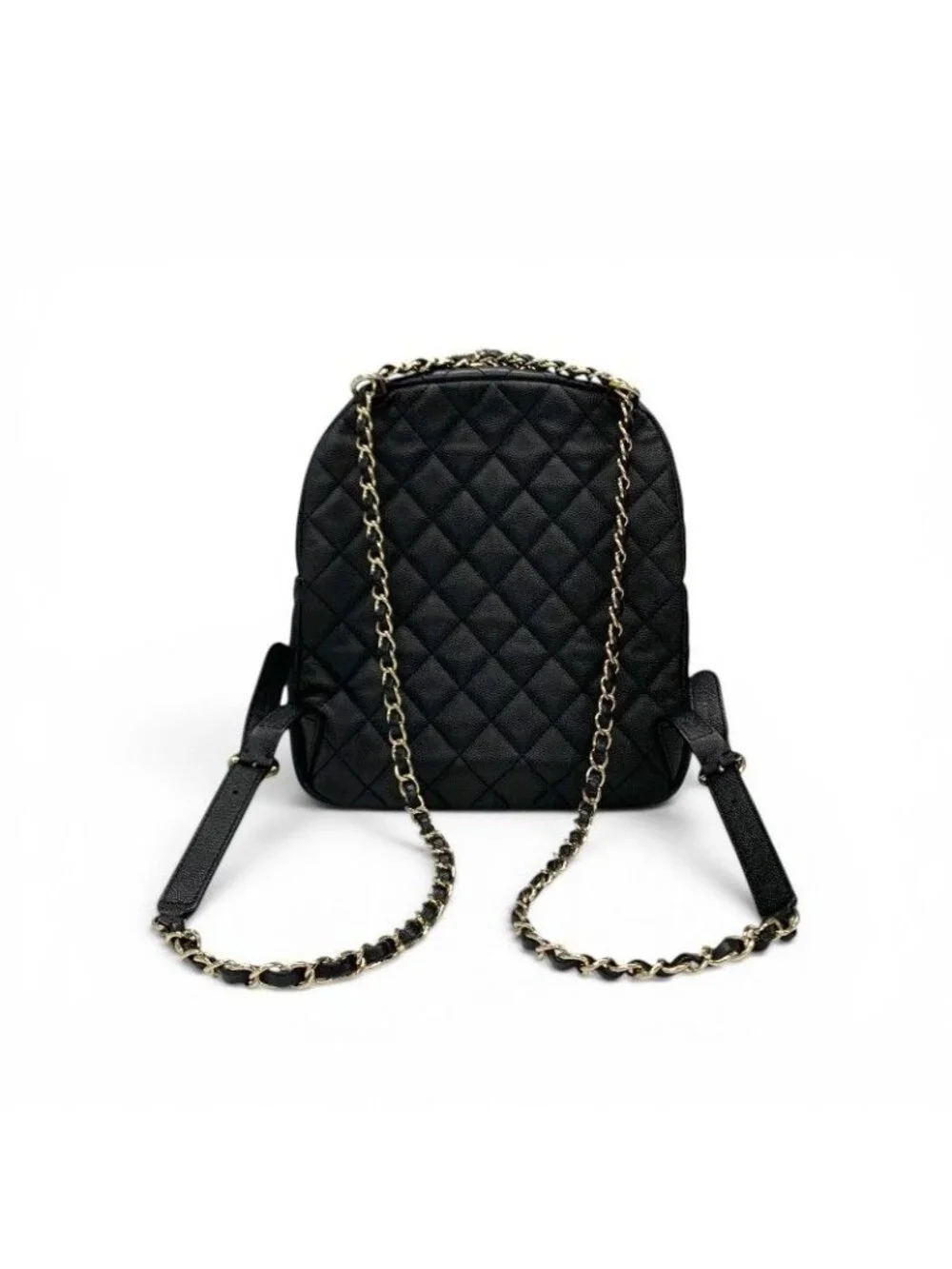 Chanel Backpack Caviar Leather Black Gold Quilted CC Logo Turnlock Chain